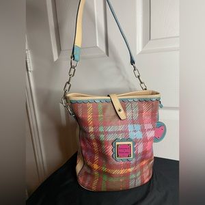 RARE Dooney and Bourke Rainbow Tartan Bucket Bag